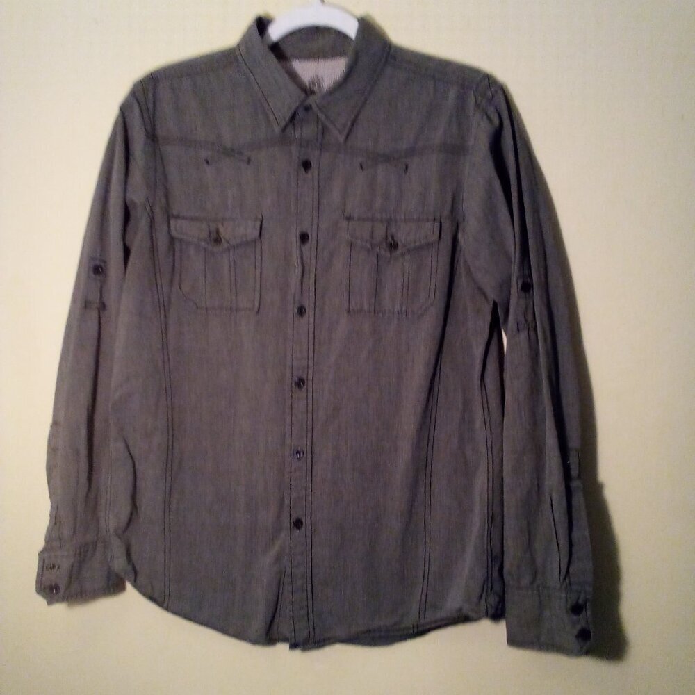 Helix Shirt Men M Button Up Long Sleeve Pockets Gray